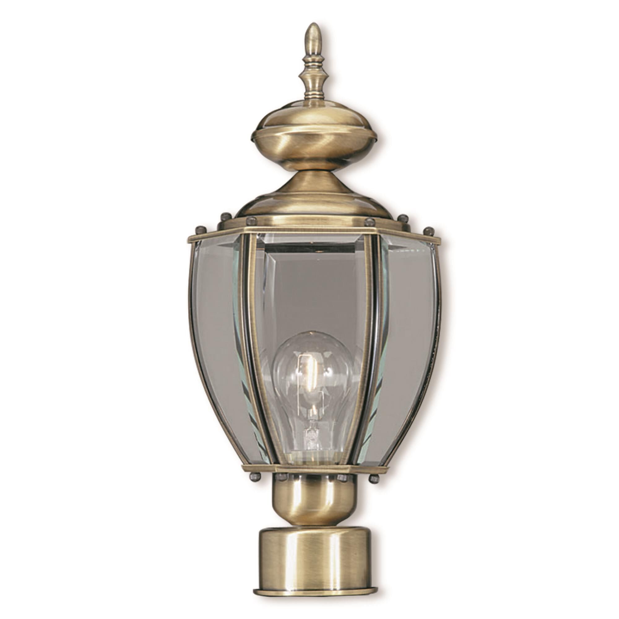 Shown in Antique Brass finish and Clear Beveled glass